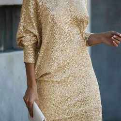 Asymmetric Sequined Solid Color A-Line Loose One-Shoulder Mini Dresses