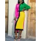 Asymmetric Buttoned Contrast Color Split-back High Waisted Long Sleeves Lapel Midi Dresses Asymmetric Buttoned Contrast Color Split-back High Waisted Long Sleeves Lapel Midi Dresses