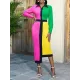 Asymmetric Buttoned Contrast Color Split-back High Waisted Long Sleeves Lapel Midi Dresses Asymmetric Buttoned Contrast Color Split-back High Waisted Long Sleeves Lapel Midi Dresses
