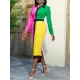 Asymmetric Buttoned Contrast Color Split-back High Waisted Long Sleeves Lapel Midi Dresses Asymmetric Buttoned Contrast Color Split-back High Waisted Long Sleeves Lapel Midi Dresses
