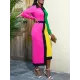 Asymmetric Buttoned Contrast Color Split-back High Waisted Long Sleeves Lapel Midi Dresses Asymmetric Buttoned Contrast Color Split-back High Waisted Long Sleeves Lapel Midi Dresses