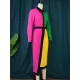 Asymmetric Buttoned Contrast Color Split-back High Waisted Long Sleeves Lapel Midi Dresses Asymmetric Buttoned Contrast Color Split-back High Waisted Long Sleeves Lapel Midi Dresses