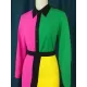 Asymmetric Buttoned Contrast Color Split-back High Waisted Long Sleeves Lapel Midi Dresses Asymmetric Buttoned Contrast Color Split-back High Waisted Long Sleeves Lapel Midi Dresses