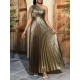 Asymmetric Pleated Shiny Solid Color High Waisted Loose One-shoulder Maxi Dresses Asymmetric Pleated Shiny Solid Color High Waisted Loose One-shoulder Maxi Dresses