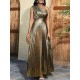 Asymmetric Pleated Shiny Solid Color High Waisted Loose One-shoulder Maxi Dresses Asymmetric Pleated Shiny Solid Color High Waisted Loose One-shoulder Maxi Dresses
