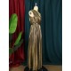 Asymmetric Pleated Shiny Solid Color High Waisted Loose One-shoulder Maxi Dresses Asymmetric Pleated Shiny Solid Color High Waisted Loose One-shoulder Maxi Dresses