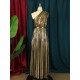 Asymmetric Pleated Shiny Solid Color High Waisted Loose One-shoulder Maxi Dresses Asymmetric Pleated Shiny Solid Color High Waisted Loose One-shoulder Maxi Dresses