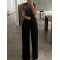 Hollow Rhinestone Sleeveless Wide Leg Jumpsuits