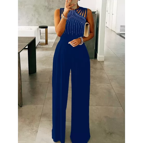 Hollow Rhinestone Sleeveless Wide Leg Jumpsuits Hollow Rhinestone Sleeveless Wide Leg Jumpsuits