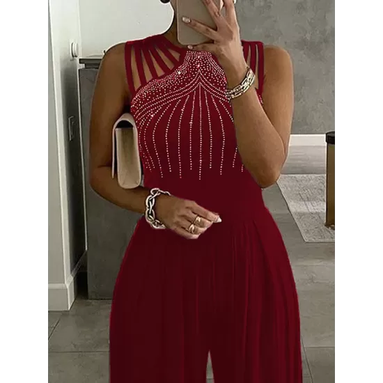 Hollow Rhinestone Sleeveless Wide Leg Jumpsuits Hollow Rhinestone Sleeveless Wide Leg Jumpsuits