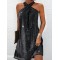 Hollow Sequined Solid Color A-Line Loose Halter-Neck Mini Dresses