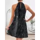 Hollow Sequined Solid Color A-Line Loose Halter-Neck Mini Dresses Hollow Sequined Solid Color A-Line Loose Halter-Neck Mini Dresses
