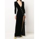 Asymmetric Buttoned Shoulder Pad Split-Front Long Sleeves Skinny Deep V-Neck Maxi Dresses Asymmetric Buttoned Shoulder Pad Split-Front Long Sleeves Skinny Deep V-Neck Maxi Dresses