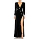 Asymmetric Buttoned Shoulder Pad Split-Front Long Sleeves Skinny Deep V-Neck Maxi Dresses Asymmetric Buttoned Shoulder Pad Split-Front Long Sleeves Skinny Deep V-Neck Maxi Dresses