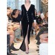 Asymmetric Buttoned Shoulder Pad Split-Front Long Sleeves Skinny Deep V-Neck Maxi Dresses Asymmetric Buttoned Shoulder Pad Split-Front Long Sleeves Skinny Deep V-Neck Maxi Dresses