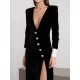 Asymmetric Buttoned Shoulder Pad Split-Front Long Sleeves Skinny Deep V-Neck Maxi Dresses Asymmetric Buttoned Shoulder Pad Split-Front Long Sleeves Skinny Deep V-Neck Maxi Dresses