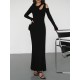 Hollow Solid Color Long Sleeves Skinny Cold Shoulder Maxi Dresses Hollow Solid Color Long Sleeves Skinny Cold Shoulder Maxi Dresses