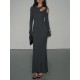 Hollow Solid Color Long Sleeves Skinny Cold Shoulder Maxi Dresses Hollow Solid Color Long Sleeves Skinny Cold Shoulder Maxi Dresses