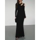 Hollow Solid Color Long Sleeves Skinny Cold Shoulder Maxi Dresses Hollow Solid Color Long Sleeves Skinny Cold Shoulder Maxi Dresses