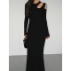 Hollow Solid Color Long Sleeves Skinny Cold Shoulder Maxi Dresses Hollow Solid Color Long Sleeves Skinny Cold Shoulder Maxi Dresses