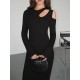 Hollow Solid Color Long Sleeves Skinny Cold Shoulder Maxi Dresses Hollow Solid Color Long Sleeves Skinny Cold Shoulder Maxi Dresses