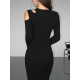Hollow Solid Color Long Sleeves Skinny Cold Shoulder Maxi Dresses Hollow Solid Color Long Sleeves Skinny Cold Shoulder Maxi Dresses