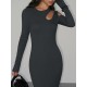 Hollow Solid Color Long Sleeves Skinny Cold Shoulder Maxi Dresses Hollow Solid Color Long Sleeves Skinny Cold Shoulder Maxi Dresses