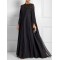 Batwing Sleeves Loose Jacquard See-Through Solid Color Split-Joint Three-Dimensional Flower Round-Neck Maxi Dresses