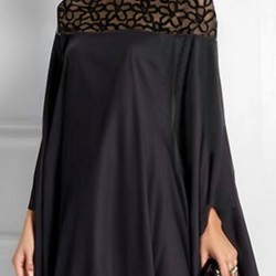 Batwing Sleeves Loose Jacquard See-Through Solid Color Split-Joint Three-Dimensional Flower Round-Neck Maxi Dresses