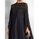 Batwing Sleeves Loose Jacquard See-Through Solid Color Split-Joint Three-Dimensional Flower Round-Neck Maxi Dresses Batwing Sleeves Loose Jacquard See-Through Solid Color Split-Joint Three-Dimensional Flower Round-Neck Maxi Dresses