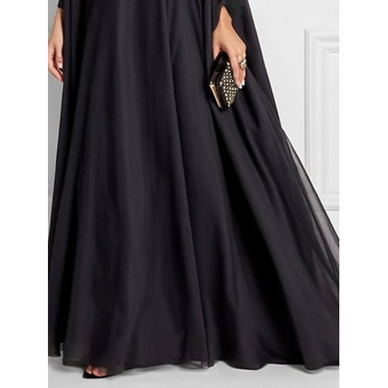 Batwing Sleeves Loose Jacquard See-Through Solid Color Split-Joint Three-Dimensional Flower Round-Neck Maxi Dresses Batwing Sleeves Loose Jacquard See-Through Solid Color Split-Joint Three-Dimensional Flower Round-Neck Maxi Dresses