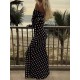 Pleated Polka-Dot Split-Joint Long Sleeves Skinny Tube Maxi Dresses Pleated Polka-Dot Split-Joint Long Sleeves Skinny Tube Maxi Dresses