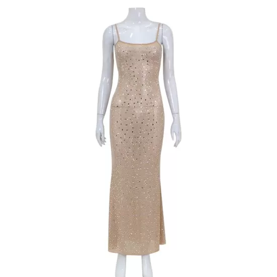 See-Through Sequined Split-Joint Bodycon Skinny Spaghetti-Neck Maxi Dresses See-Through Sequined Split-Joint Bodycon Skinny Spaghetti-Neck Maxi Dresses