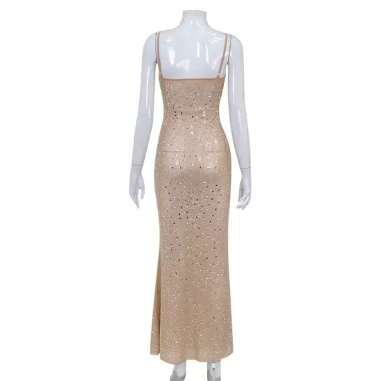 See-Through Sequined Split-Joint Bodycon Skinny Spaghetti-Neck Maxi Dresses See-Through Sequined Split-Joint Bodycon Skinny Spaghetti-Neck Maxi Dresses