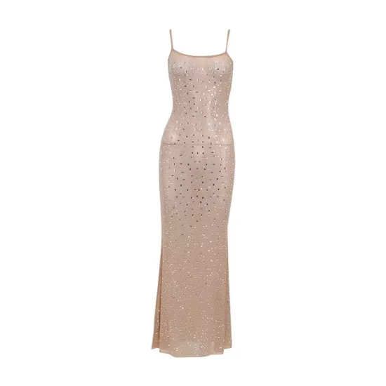 See-Through Sequined Split-Joint Bodycon Skinny Spaghetti-Neck Maxi Dresses See-Through Sequined Split-Joint Bodycon Skinny Spaghetti-Neck Maxi Dresses