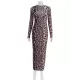 Leopard Printed Bodycon Long Sleeves Round-Neck Maxi Dresses Leopard Printed Bodycon Long Sleeves Round-Neck Maxi Dresses