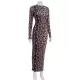 Leopard Printed Bodycon Long Sleeves Round-Neck Maxi Dresses Leopard Printed Bodycon Long Sleeves Round-Neck Maxi Dresses