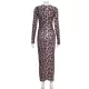 Leopard Printed Bodycon Long Sleeves Round-Neck Maxi Dresses Leopard Printed Bodycon Long Sleeves Round-Neck Maxi Dresses