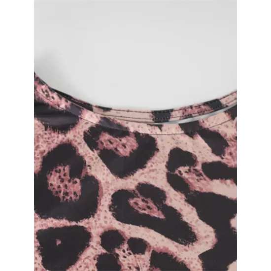 Leopard Printed Bodycon Long Sleeves Round-Neck Maxi Dresses Leopard Printed Bodycon Long Sleeves Round-Neck Maxi Dresses