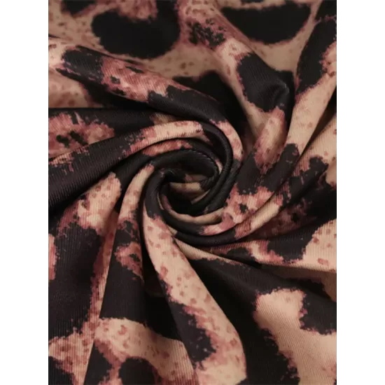 Leopard Printed Bodycon Long Sleeves Round-Neck Maxi Dresses Leopard Printed Bodycon Long Sleeves Round-Neck Maxi Dresses