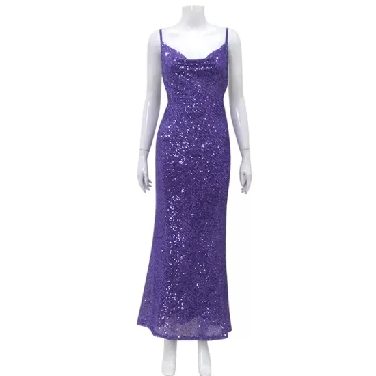 Back Cross Sequined Split-Joint Spaghetti-Neck Maxi Dresses Back Cross Sequined Split-Joint Spaghetti-Neck Maxi Dresses