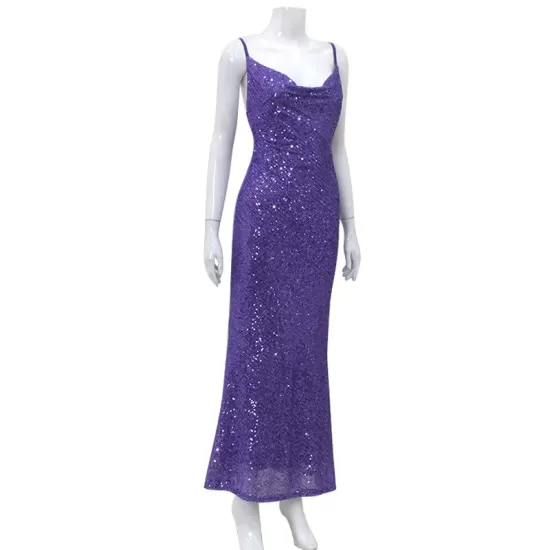 Back Cross Sequined Split-Joint Spaghetti-Neck Maxi Dresses Back Cross Sequined Split-Joint Spaghetti-Neck Maxi Dresses