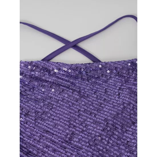 Back Cross Sequined Split-Joint Spaghetti-Neck Maxi Dresses Back Cross Sequined Split-Joint Spaghetti-Neck Maxi Dresses