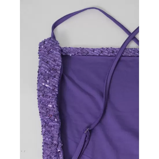 Back Cross Sequined Split-Joint Spaghetti-Neck Maxi Dresses Back Cross Sequined Split-Joint Spaghetti-Neck Maxi Dresses