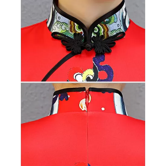 Red Split-Joint Seven-Quarter Sleeves Ao Dai Long Cheongsams Red Split-Joint Seven-Quarter Sleeves Ao Dai Long Cheongsams