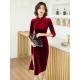 Solid Color Velvet Banquet Split-Side Long Cheongsams Solid Color Velvet Banquet Split-Side Long Cheongsams