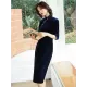 Solid Color Velvet Banquet Split-Side Long Cheongsams Solid Color Velvet Banquet Split-Side Long Cheongsams