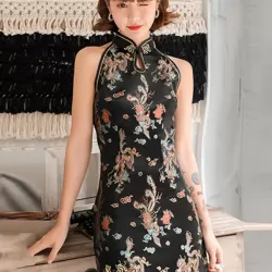 Original Floral Printed Stand Collar Sleeveless Short Cheongsams