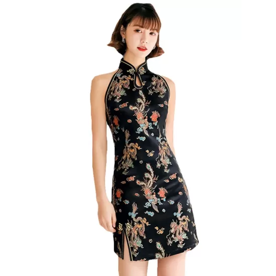 Original Floral Printed Stand Collar Sleeveless Short Cheongsams Original Floral Printed Stand Collar Sleeveless Short Cheongsams
