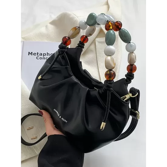 Beaded Pleated Split-Joint Handbags Shoulder Bags Beaded Pleated Split-Joint Handbags Shoulder Bags
